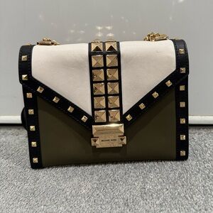 Michael Kors Black, White, and Olive Studded Crossbody Bag
